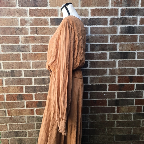 Baltic Born Boho Maxi Dress 3XL Tan Rust Tie Waist Long Sleeve Tiered Cottagecor - Picture 6 of 12